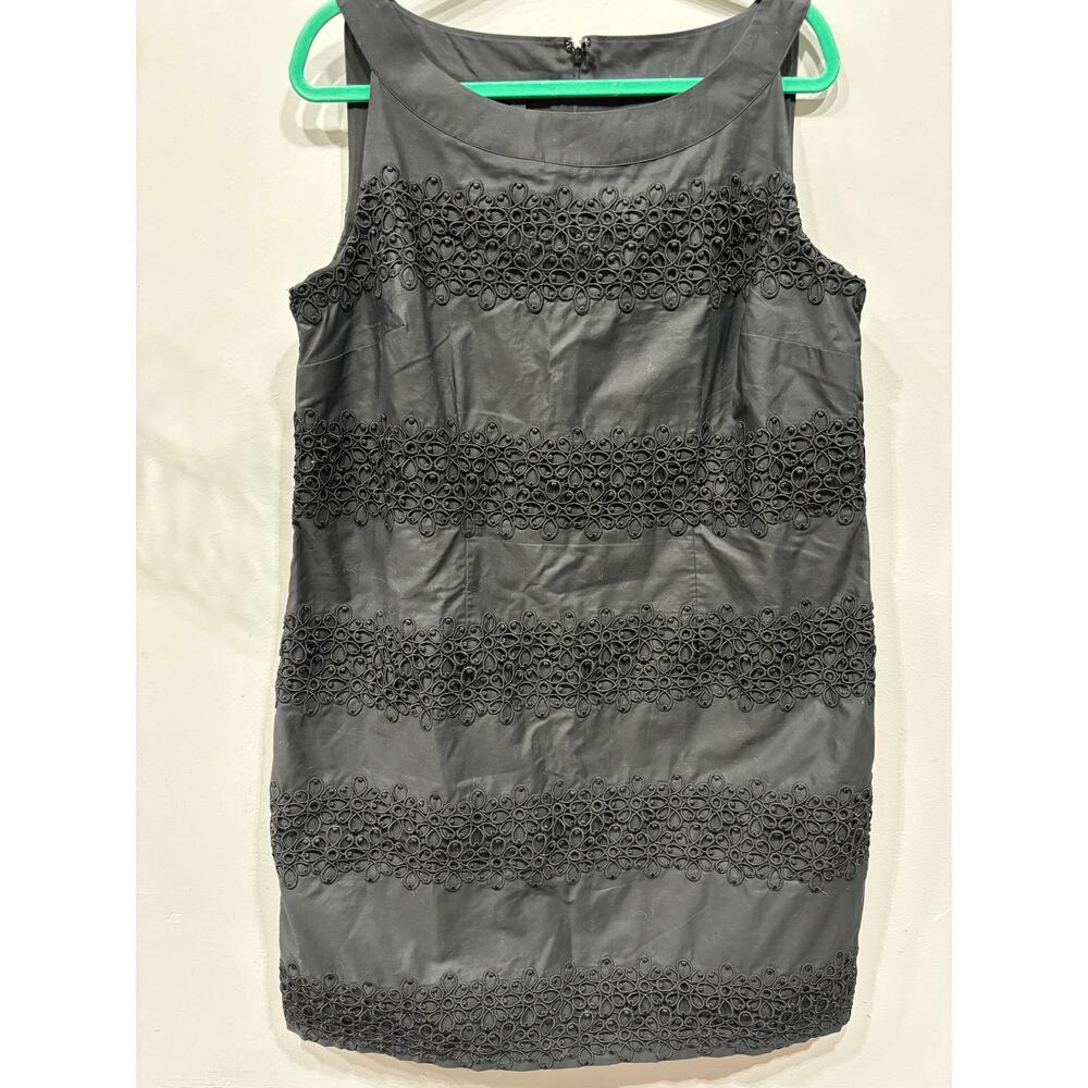 Talbots Shift Dress Womens Size 16 Petites  Black Lace Details Cotton Ca…